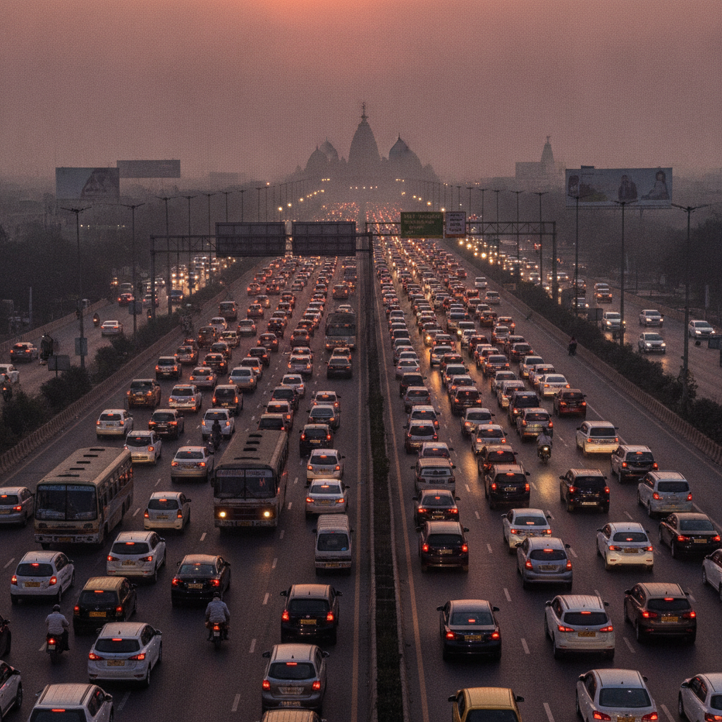 Daily Evening Bottlenecks Choke Signal-Free Akshardham-Noida Road Corridor