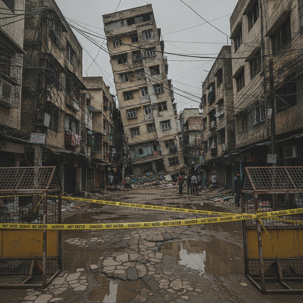 Nehru Vihar Residential Building Tilts Repeatedly Due to Faulty Sewer Line