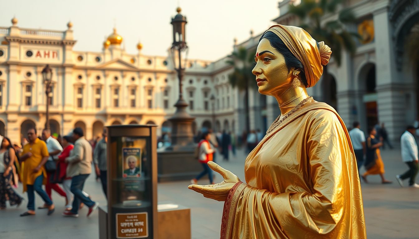 Woman Takes Over Living Gold Statue Performance in Connaught Place