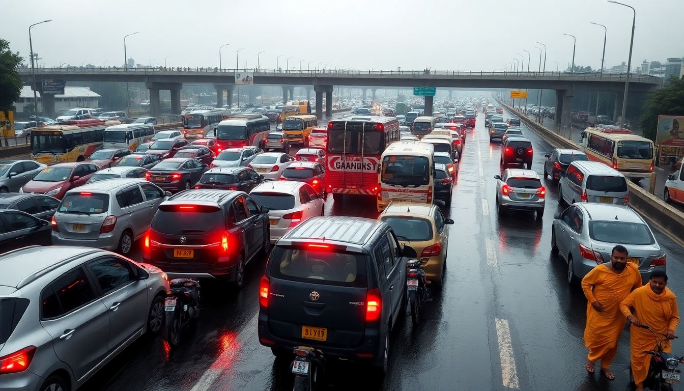 Kanwar Yatra Diversions and Rain Cause Heavy Traffic Jams at Kalindi Kunj Border