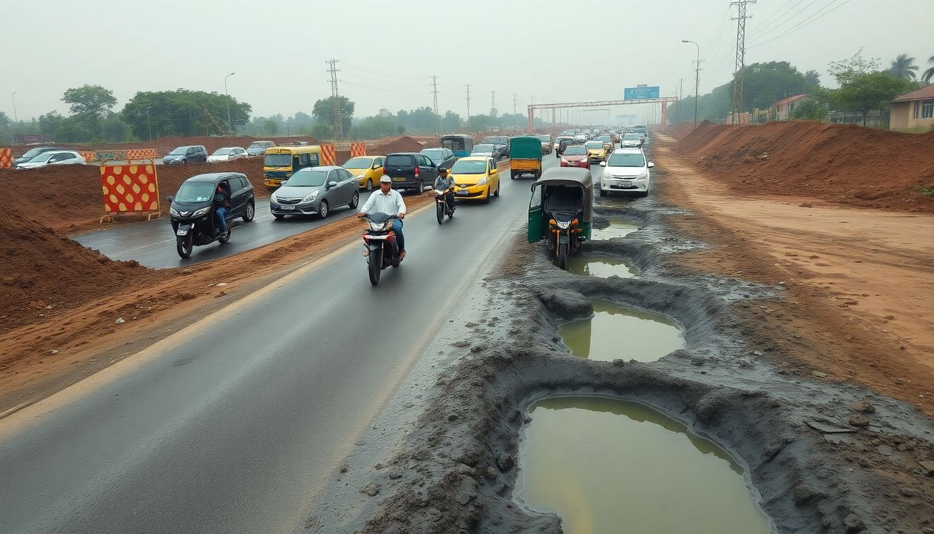 Broken Roads and Sewage Overflow Near Dera Mandi Toll Plaza Stall Gurgaon Commuters