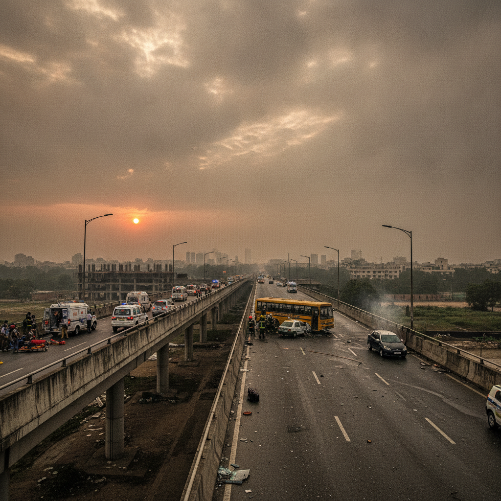 One dead and two injured as bus rams taxi and motorbikes on Delhi flyover