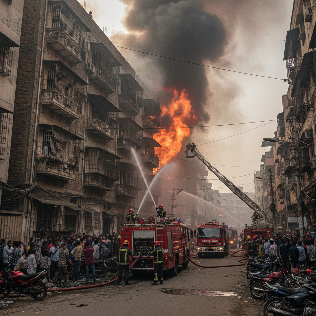 Woman holding child jumps from burning Delhi building to escape severe fire