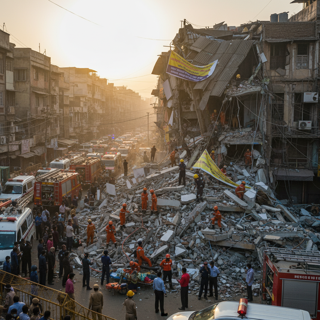 12 People Rescued After Three-Storey Commercial Building Collapses in Delhi