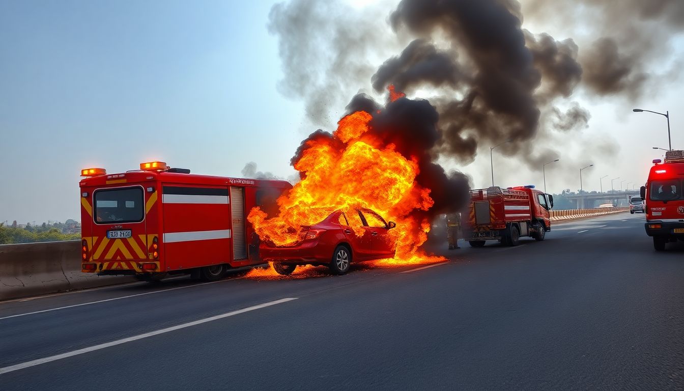 Moving Car Catches Fire on Mayur Vihar Flyover, Occupants Escape Unharmed