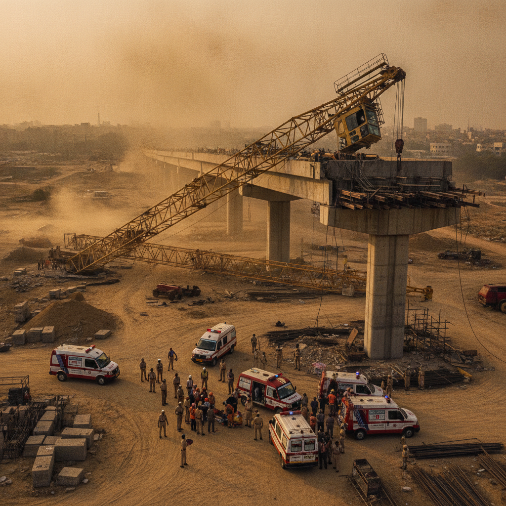 Three killed as crane overturns on Noida airport-Faridabad flyover