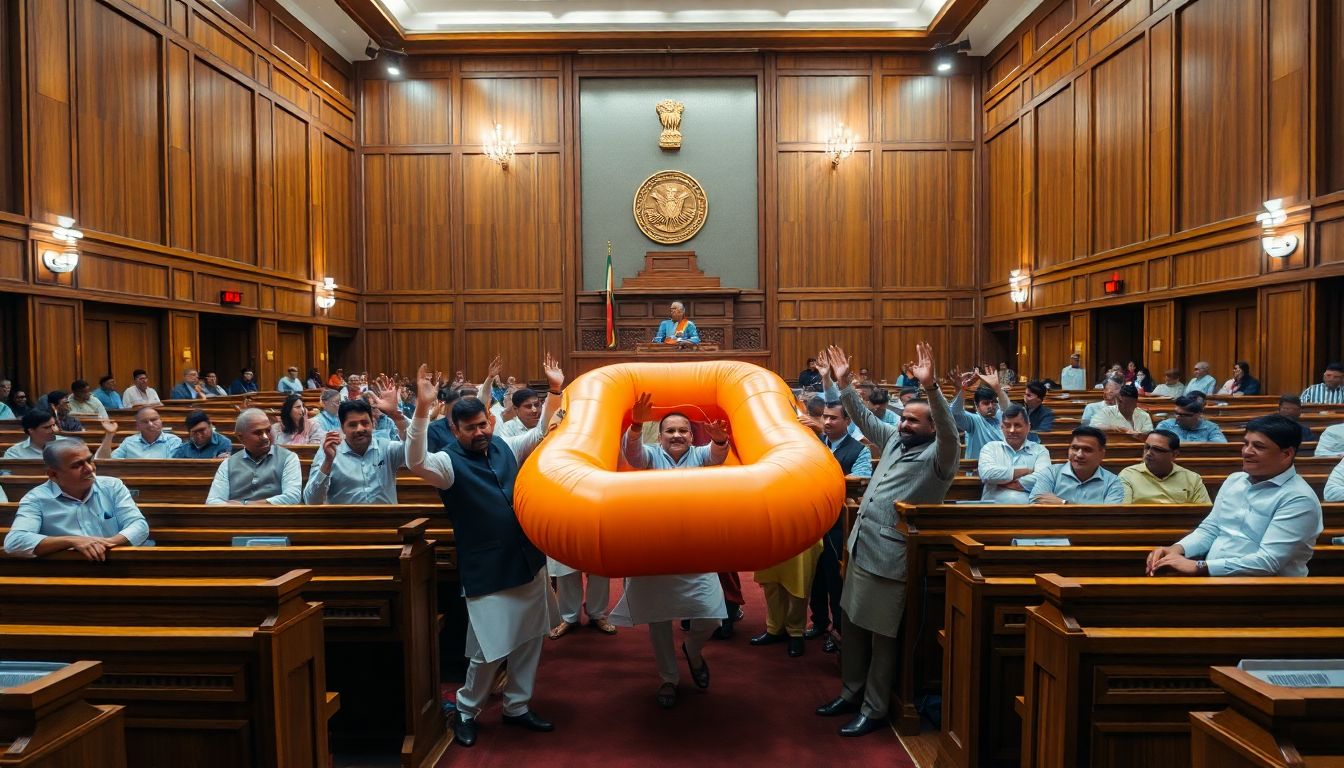 AAP Councillors Bring Inflatable Boat into MCD House to Protest Waterlogging