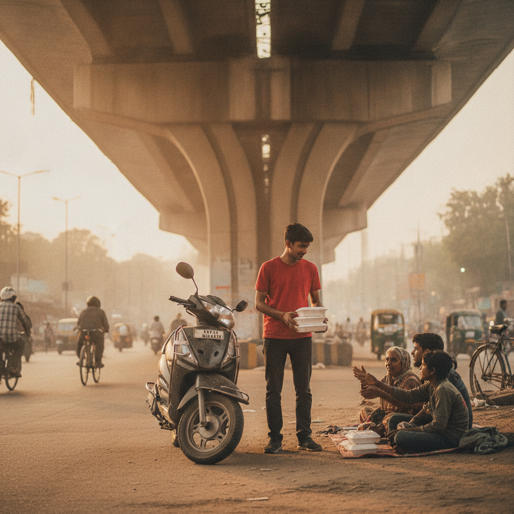 Delhi delivery rider Aakash Saroj spends half his income to feed the homeless