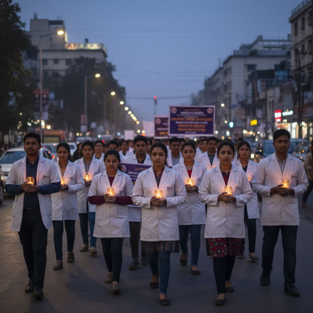 Doctors and Medical Students Hold Candle March for Saket Building Collapse Victims